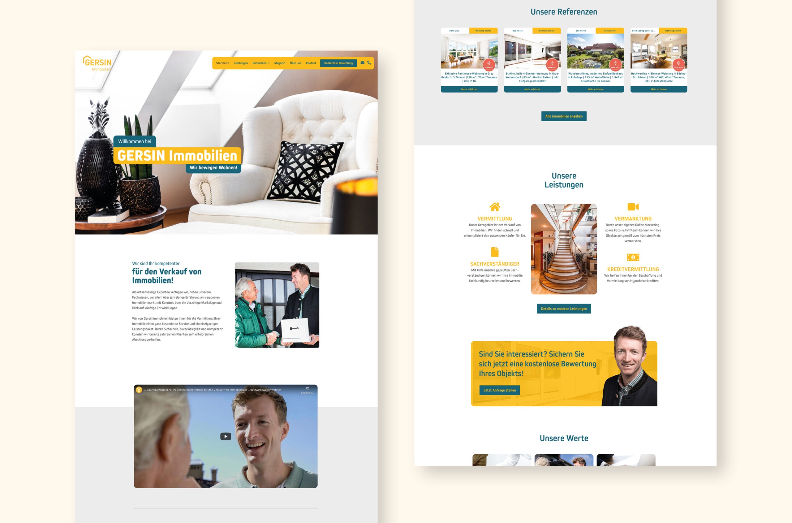 Ein Website-Design für Gersin Immobilien, eine Immobilienagentur.