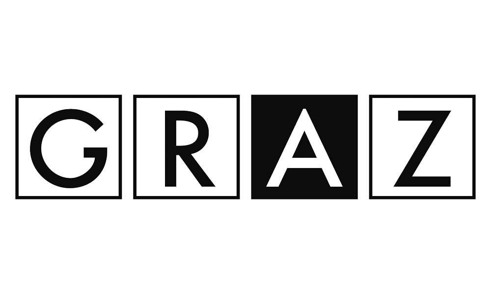 Ein schwarz-weißes Logo mit dem Wort „graz“, inspiriert von der Stadt Graz.