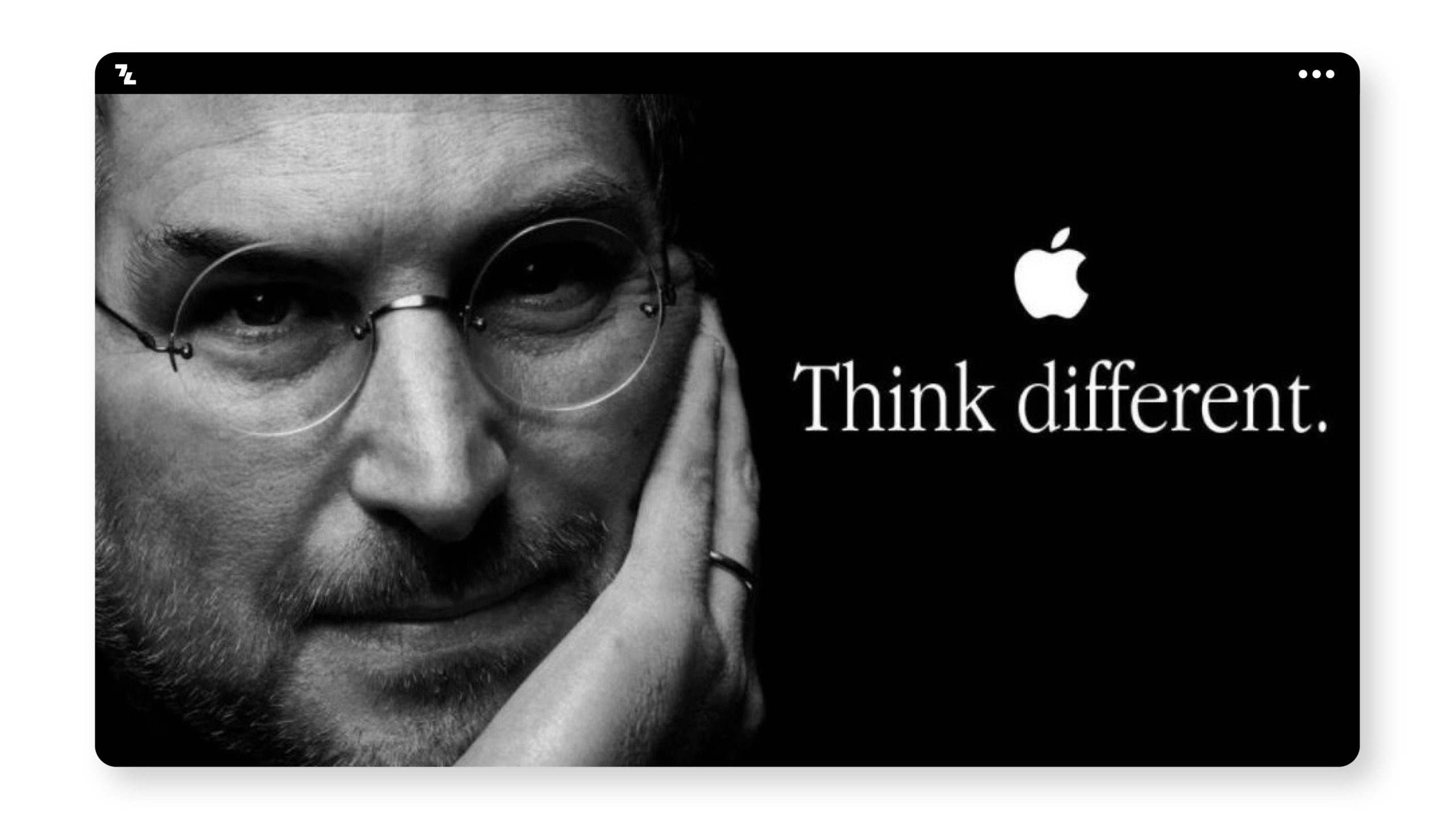 An image of Steve Jobs with the tagline "think different".