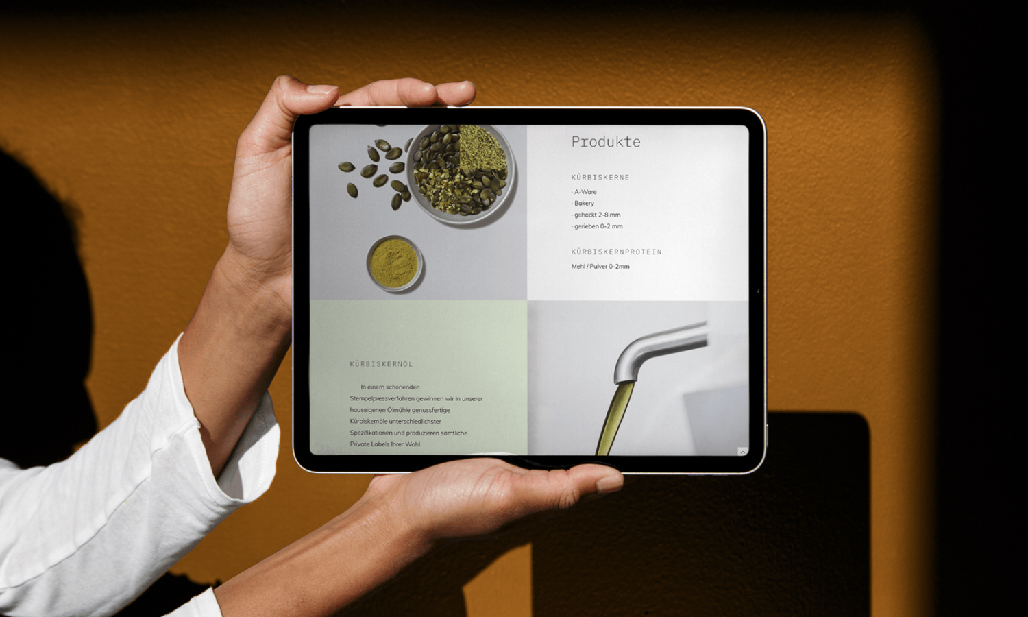 Eine Frau zeigt ein ProKern-Design auf ihrem iPad. Eine Frau zeigt ein ProKern-Design auf ihrem iPad.