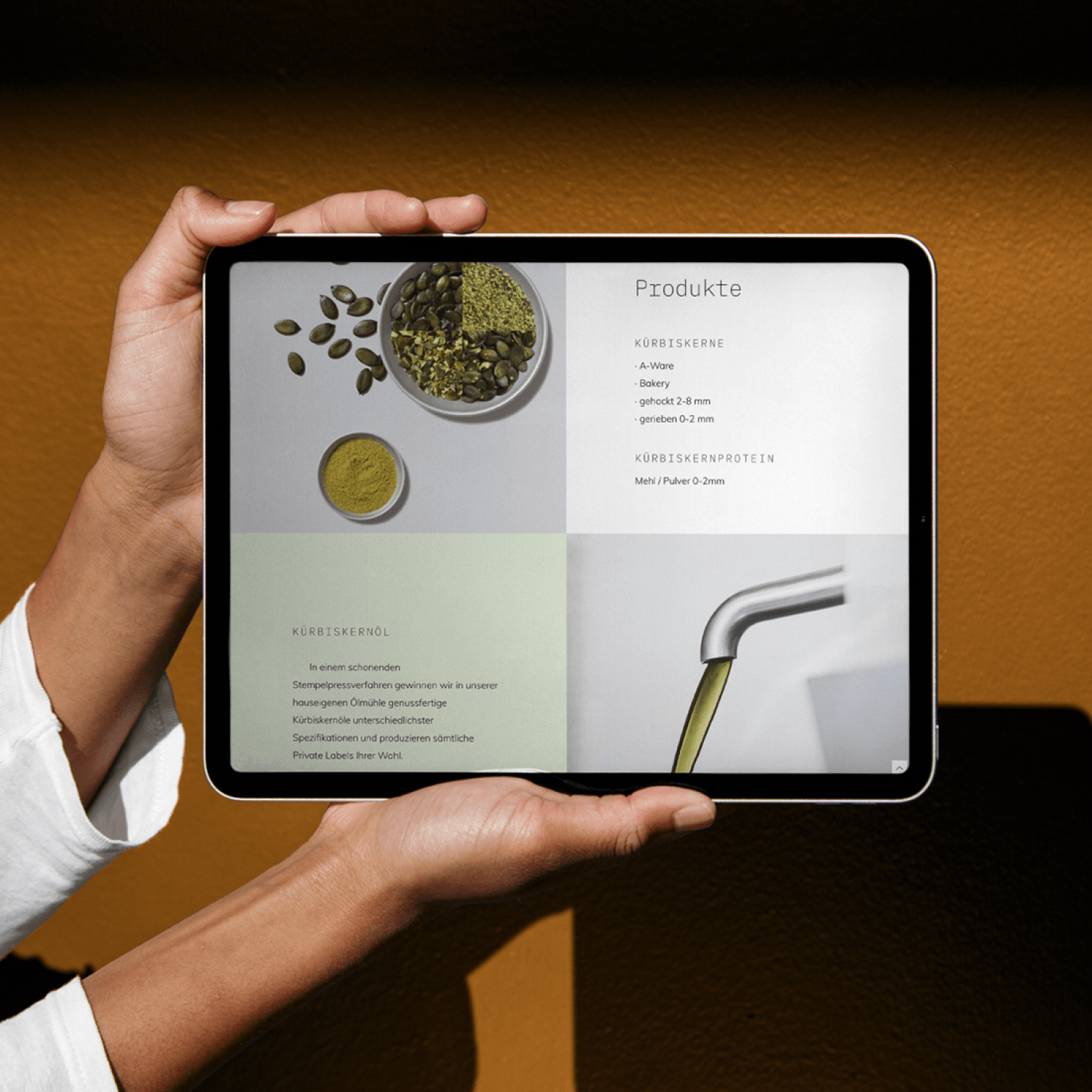 Eine Frau zeigt ein ProKern-Design auf ihrem iPad. Eine Frau zeigt ein ProKern-Design auf ihrem iPad.